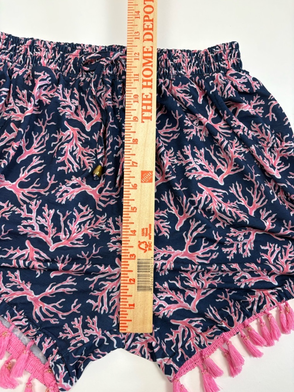 Simply Southern Navy Shorts w/ Pink Coral Print & Pink Tassels Large/XL Preppy - Picture 7 of 8